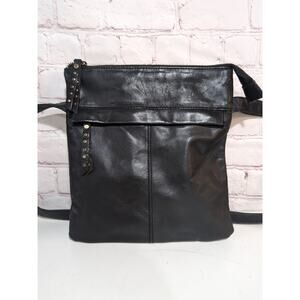 Sorpresa Genuine Leather Crossbody Bag Black Soft Leather Studded Zip Pockets